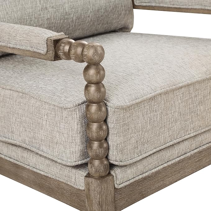 OSP Home Furnishings Fletcher Spindle Accent Chair with Rustic Brown Finish, Fog Beige Upholstery