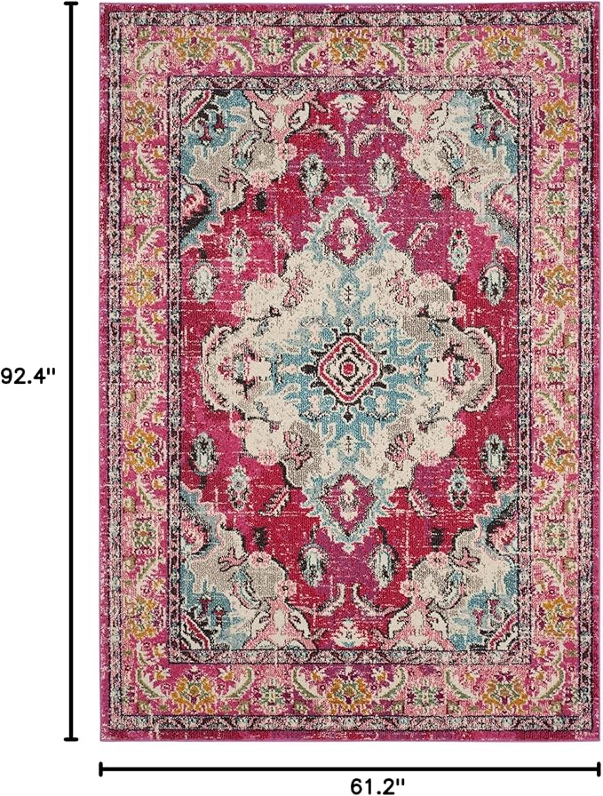 SAFAVIEH Monaco Collection Area Rug - 5'1" x 7'7", Pink & Multi, Boho Chic Medallion Distressed Design, Non-Shedding & Easy Care, Ideal for High Traffic Areas in Living Room, Bedroom (MNC243D)