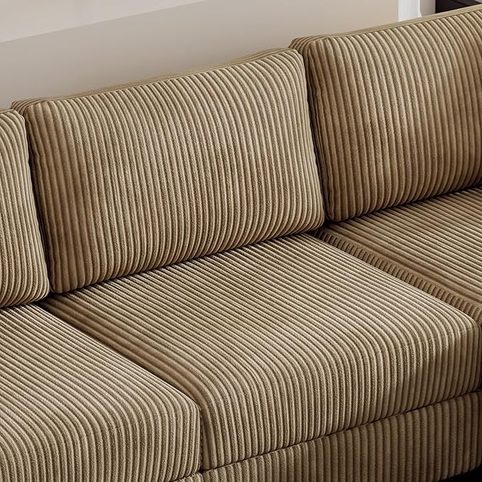 Oversized Symmetrical U Shaped Modular Sectional Sofa with Double Chaise Lounge , Reversible Corduroy Upholstered Sofa Extra Wide Deep Seat Sleeper Sofas Couches w/ 2 Pillows for Living Room Apartment
