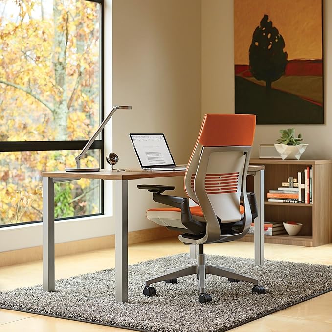 Steelcase Gesture Office Chair - Ergonomic Work Chair with Wheels for Carpet - Comfortable - Intuitive-to-Adjust for Desk - 360-Degree Arms - Tangerine Orange Fabric