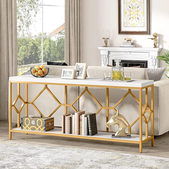 Tribesigns 71 Inch Extra Long Sofa Table, Narrow Long Sofa Console Tables Behind Couch Table with Open Storage Shelf