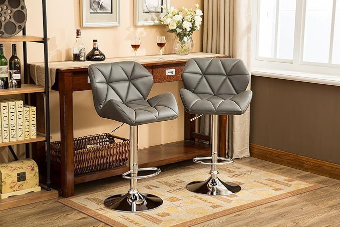 Roundhill Furniture Glasgow Contemporary Tufted Adjustable Height Hydraulic Grey Bar Stools, Set of 2,