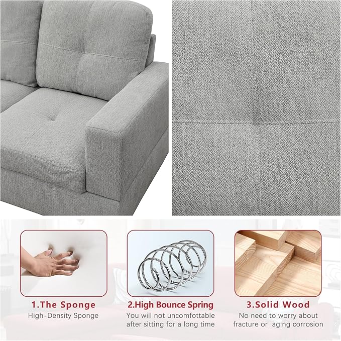 L Shaped Sectional Couches, Lounge Modular Sectional Sofa with Ottoman Storage, Modern Comfy L Shaped Couch for Living Room Furniture Sets, Bedroom, Gray