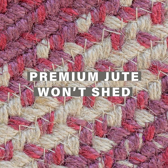 Homespice Autumn Maple Burgundy and Tan Oval Braided Rugs, Jute, 8x10' - Rustic Primitive Decor for Bedroom, Living Room, Everywhere