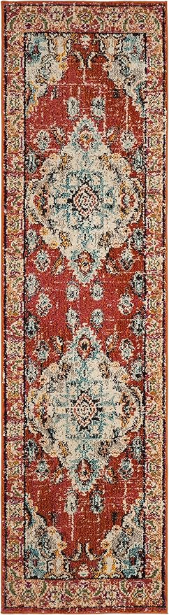 SAFAVIEH Monaco Collection Runner Rug - 2'2" x 8', Orange & Light Blue, Boho Chic Medallion Distressed Design, Non-Shedding & Easy Care, Ideal for High Traffic Areas in Living Room, Bedroom (MNC243H)