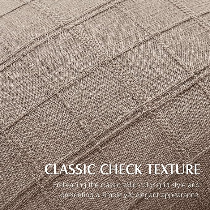 Foindtower Set of 2 Decorative Linen Check Throw Pillow Covers Neutral Farmhouse Lumbar Cushion Covers Modern Boho Home Decor for Sofa Chair Couch Bedroom Living Room Outdoor,12×20 Inch,Tan Taupe
