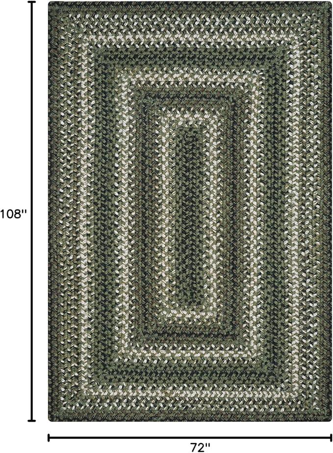 Homespice Pinecone Braided Area Rugs 6x9' – Rustic Jute Braided Green Rug for Bedroom, Living Room and Dining Area