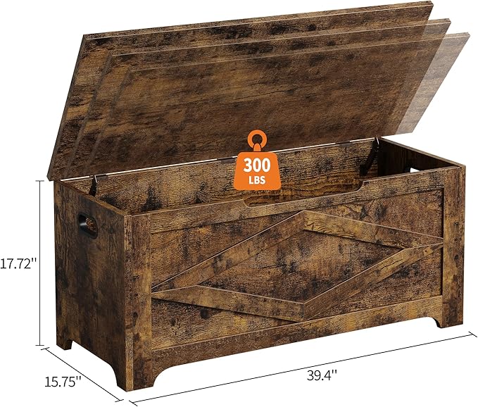 GarveeHome 39.4" Storage Chest, Wooden Storage Bench with Safety Hinges, Easy Assembly, Large Toy Chest for Entryway, Living Room, Bedroom