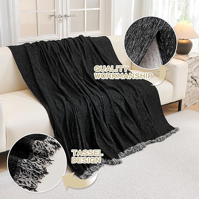 MYSKY HOME Black Couch Cover for 2 Cushion Sofa, Sectional L Shape Throw, Super Soft Washable Pet Cover, 71"x118"