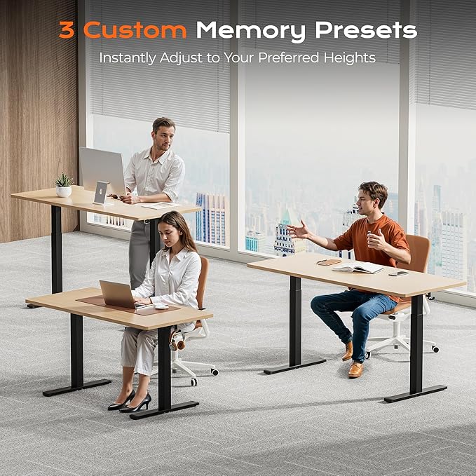 Huuger Dual Motor Electric Standing Desk Frame, Sit Stand up Desk Leg for 47.2” to 86.6” Desktop, Computer Desk Leg with Cable Tray, 3 Memory Height Presets, 2 Hooks, Black Frame Only