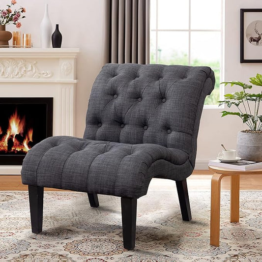 Yongqiang Upholstered Accent Chair for Bedroom Living Room Chairs Lounge Chair Armless Slipper Chair with Wood Legs Gray Fabric