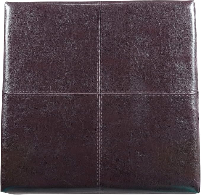 Homepop Home Decor |K2380-E155 | Luxury Large Faux Leather Square Storage Ottoman | Ottoman with Storage for Living Room & Bedroom, Distressed Brown