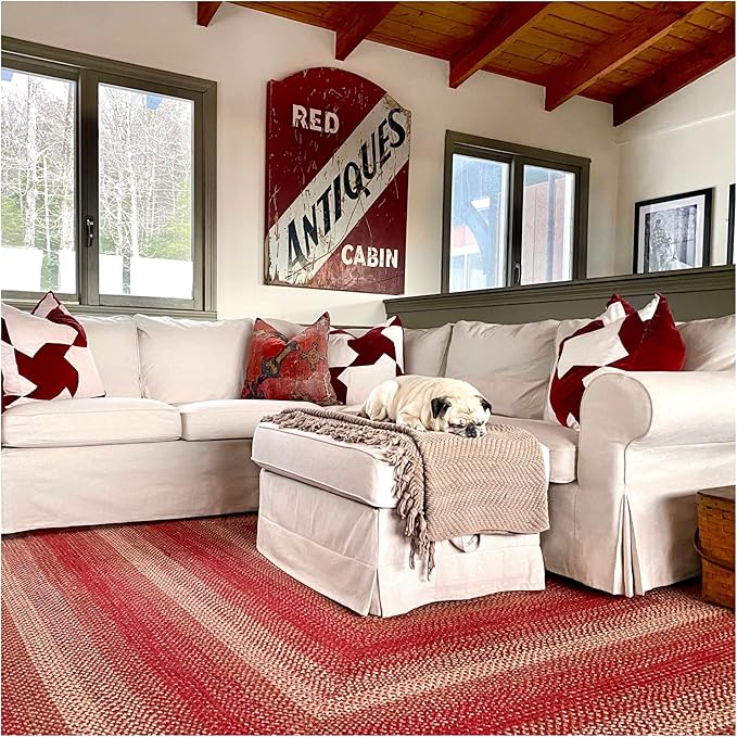 Homespice Apple Pie Jute Red 6x9' Braided Rug for Living Room, Bedroom Rug and Dining Room. Pet Friendly. Decor Styles- Farmhouse Rug, Rustic, Vintage, Cottage, Primitive, Country, Boho Rug