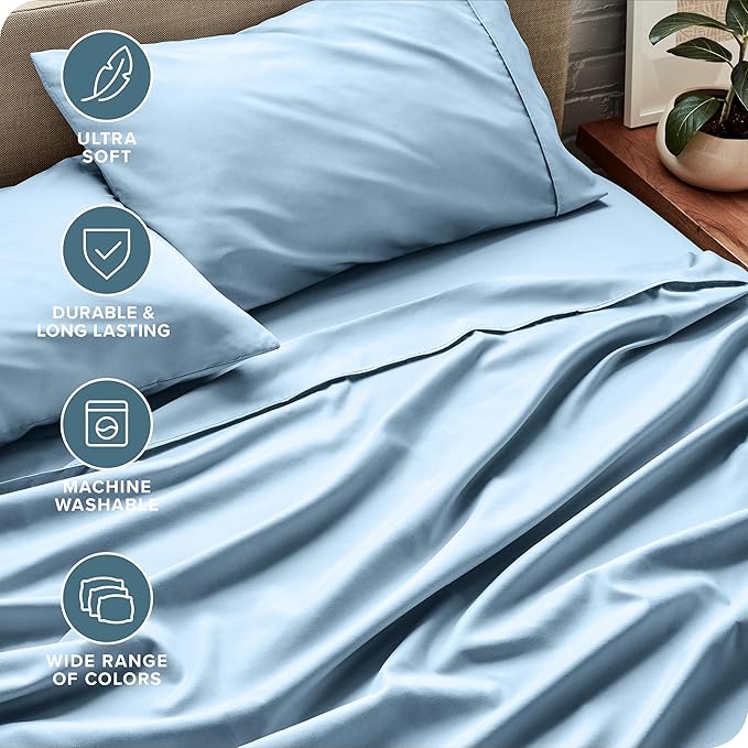 Bare Home Full Sheet Set - Luxury 1800 Ultra-Soft Microfiber Bed Sheets - Double Brushed - Deep Pockets - Easy Fit - 4 Piece Set - Bedding Sheets & Pillowcases (Full, Light Blue)
