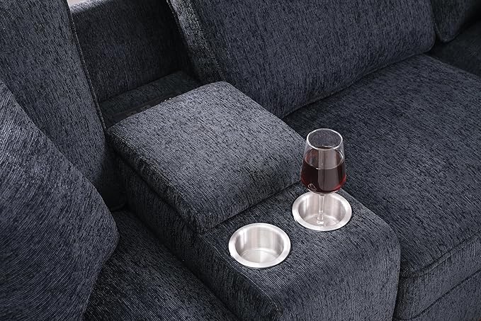 127" L-Shaped Sectional Couch with Movable Ottoman&6 Throw Pillows,7 Seat Chenille Upholstered Sofa W/2 Cup Holder,USB Port&Hidden Storage Box,DIY Combination,for Living Room,Apartment,Dark Gray