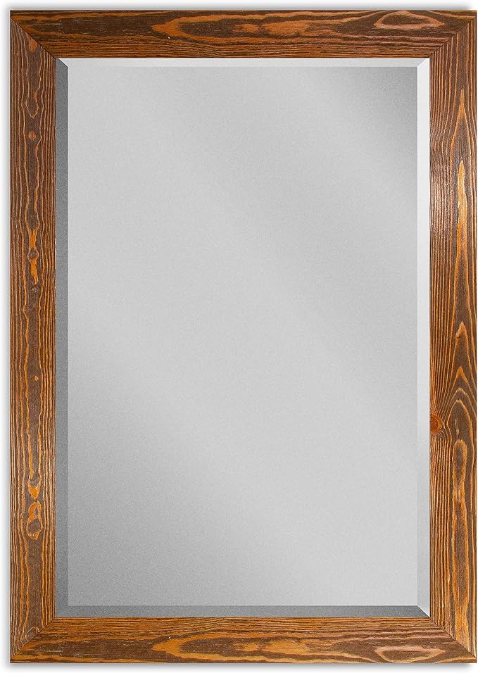 Maple Rustic Mirror Rectangular Barnwood Framed Wall Mirror for Home Decor, Vertical or Horizontal Hanging, 41x29
