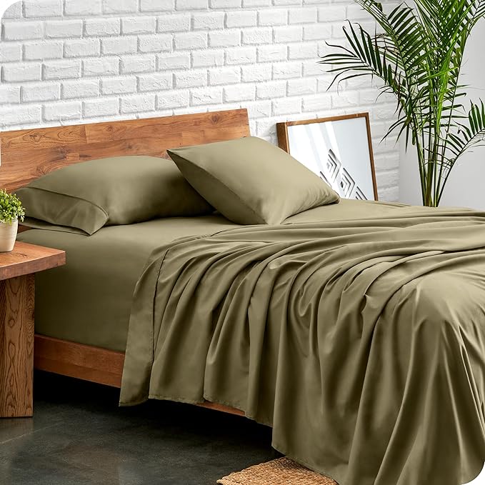 Bare Home Twin Sheet Set - 1800 Ultra-Soft Microfiber Twin Bed Sheets - Double Brushed - Deep Pockets - Easy Fit - Extra Soft - 3 Piece Set - Bedding Sheets & Pillowcases (Twin, Olive)