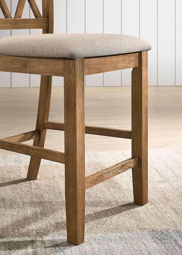 Roundhill Furniture Windvale Fabric Upholstered Counter Height Dining Chairs, Set of 2, Cottage Oak