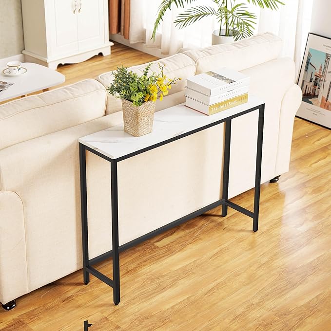loglus Console Table for Entryway, Faux Marble MDF Sofa Table with Golden Frame (Single Layer, Black Frame)