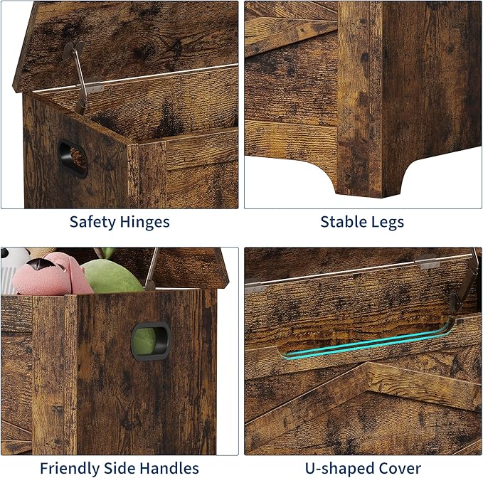 GarveeHome 39.4" Storage Chest, Wooden Storage Bench with Safety Hinges, Easy Assembly, Large Toy Chest for Entryway, Living Room, Bedroom