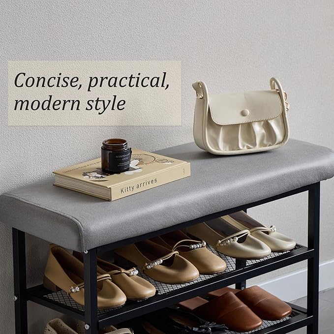 Shoe Rack Shoe Bench Shoe Organizer Storage Rack for Hallway Bedroom Living Room with Comfortable Seat Cushion 80x30x50cm (80cm Grey)