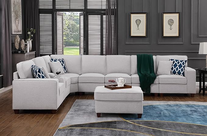 Leio Sectional Modular Sofa with Ottoman for Living Room, Apartment, Bedroom, Office, Dorm