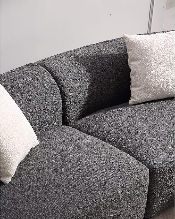 Acanva Luxury Modern Style Living Room Upholstery Curved Sofa with Chaise 2-Piece Set, Right Hand Facing Sectional, Pearl Boucle Couch, Dark Grey