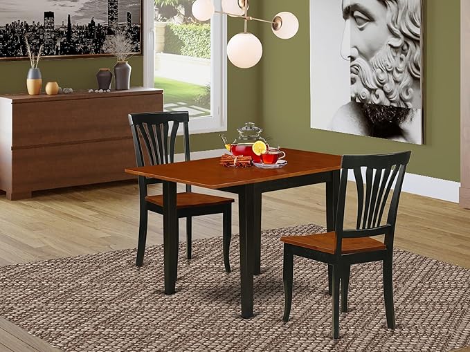 East West Furniture NDAV3-BCH-W 3 Piece Dining Set Contains a Rectangle Dining Room Table with Dropleaf and 2 Kitchen Chairs, 30x48 Inch, Black & Cherry