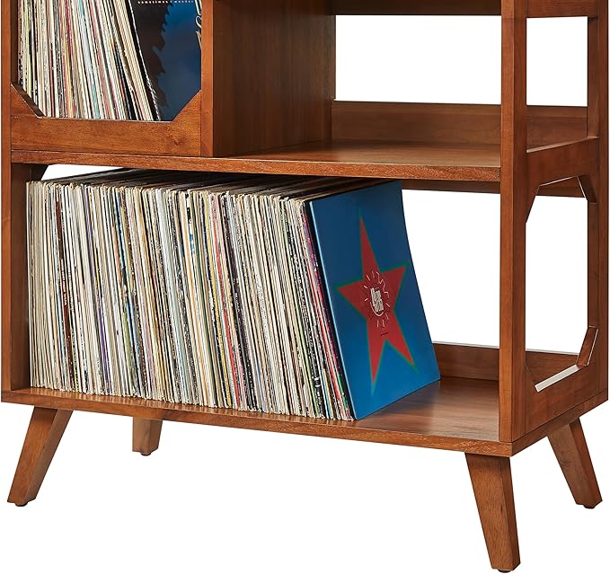 Crosley Furniture Asheville Mid-Century Modern Media Console Record Player Stand, Storage for Vinyl Records, Medium, Walnut