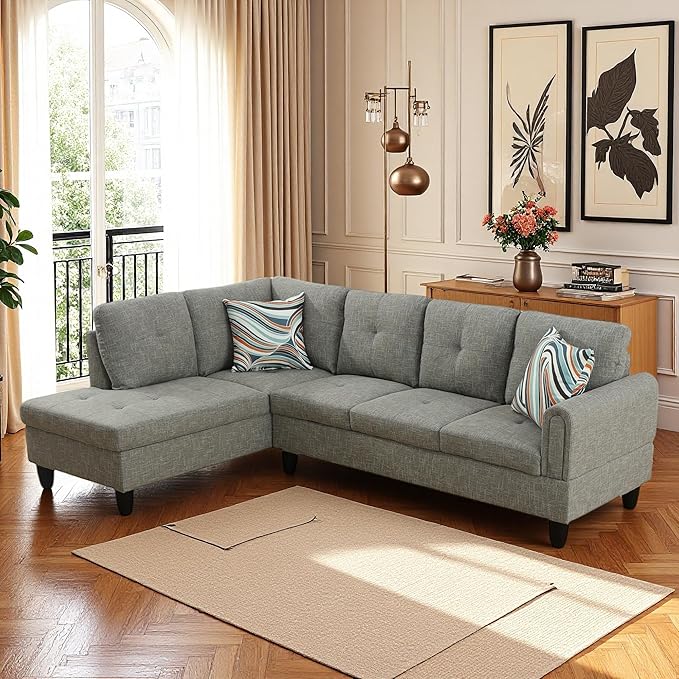 L Shaped Couch Sectional Couches with Chaise, 3 Pieces Modular Convertible Sofa for Living Room Furniture Sets and Small Apartment, Grey