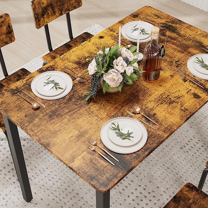 Ball & Cast 5 Pieces Dining Table Set with 4 Chairs,Kitchen Table and Chairs for 4 W/ 43" Rectangle Desk,Living Room Furniture W/Anti-Slip Foot Pads and Corner Protection,for Small Space,Brown