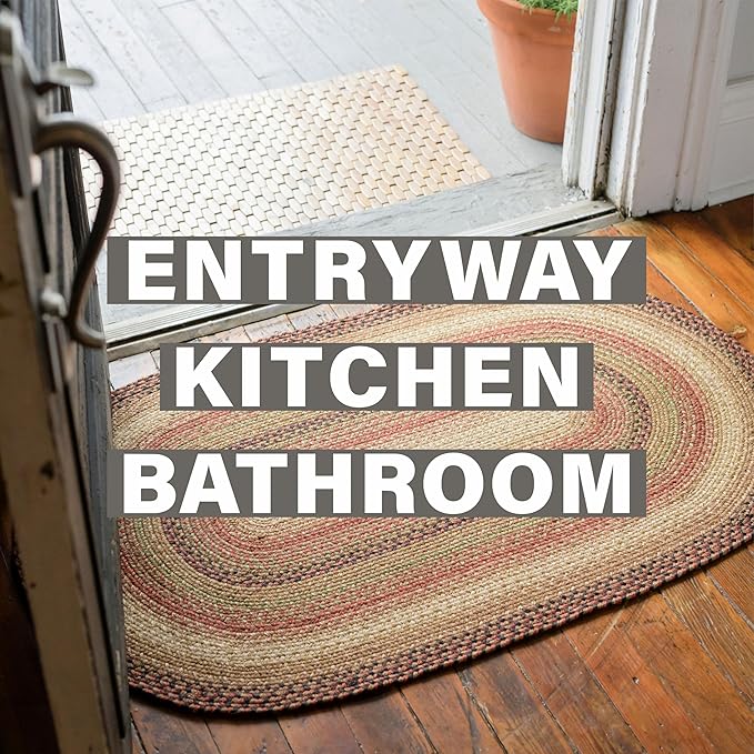 Gingerbread Brown Jute Braided Oval Rugs, 16x24 - Warm Country Decor, Perfect for Laundry Rooms, Bathrooms and Entryways - Durable and Easy to Clean