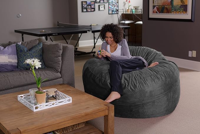Sofa Sack Bean Bag Chair - Plush, Ultra Soft - Memory Foam Bean Bag Chair with Microsuede Cover - Stuffed Foam Filled Furniture and Accessories for Dorm Room 5 Feet - Charcoal