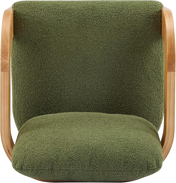 Christopher Knight Home Yorick Modern Boucle Dining Chair Set of 2 with Cushion, Solid Wood Dining Room Armchair Set, Curved Backrest Kitchen Side Chair, Living Room Comfy Extra Seat, Natural+Green