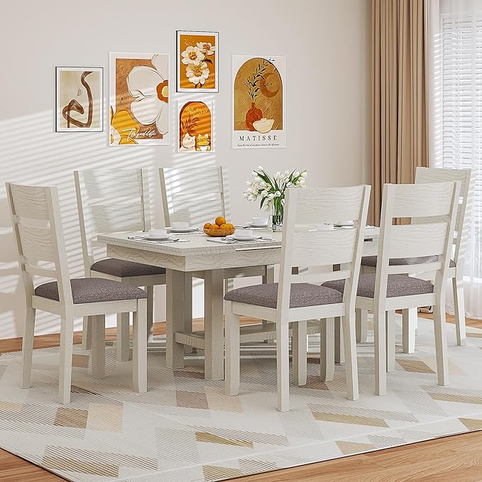 Dining Chairs Set of 4, Solid Wood Farmhouse Chairs with High Back and Upholstered Seat, Easy Assembly for Indoor Home, Dinner, Kitchen, Grey