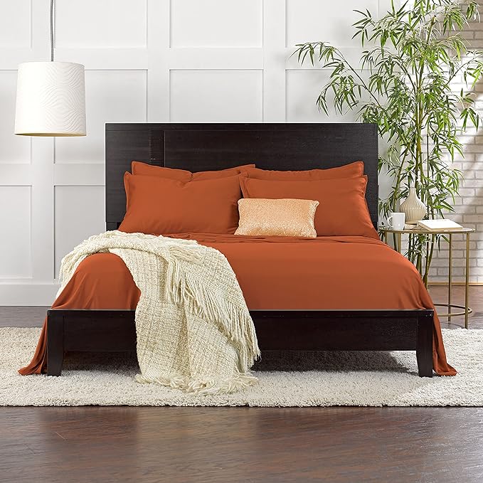 Full Sheets by Pure Bamboo, Genuine 100% Organic Viscose Derived from Bamboo Bed Sheet Set, Luxuriously Soft & Cooling, Double Stitching, Lifetime Quality Promise (Full, Terracotta)