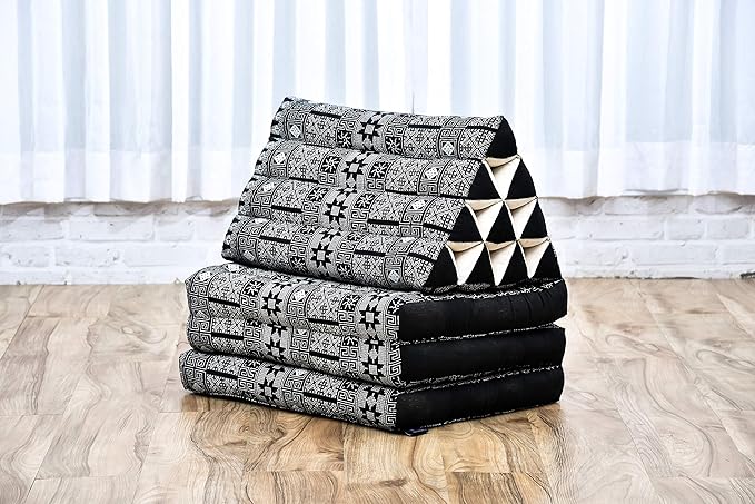 Leewadee - Comfortable Japanese Floor Mattress - Thai Floor Bed with Triangle Cushion - Futon Mattress - Thai Massage Mat, 67 x 21 inches, Anthracite Black, Kapok Filling
