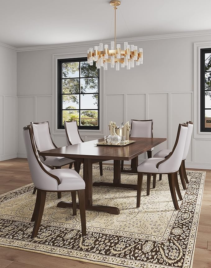 Manhattan Comfort Grand Avenue Faux Leather Dining Chairs, Parsons Accent Furniture with Padded Wingback Seat and Solid Beech Wood Frame, Set of 4, Light Grey