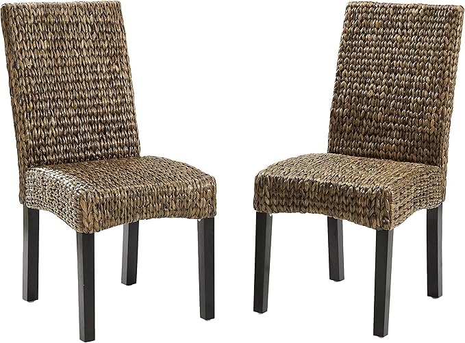 Crosley Furniture Edgewater Handwoven Natural Fiber Rattan Dining Chairs Set of 2, Seagrass