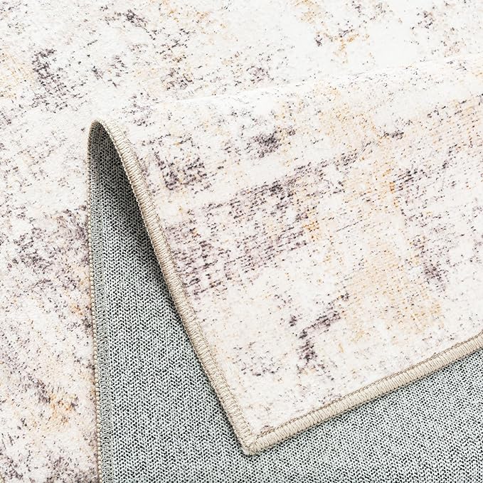 2x12 Washable Runner Rug Beige Grey Neutral Abstract Hallway Kitchen Living Room Bedroom Non Slip Throw Rug Soft Low Pile Indoor Carpet for Entrance Laundry Bathroom
