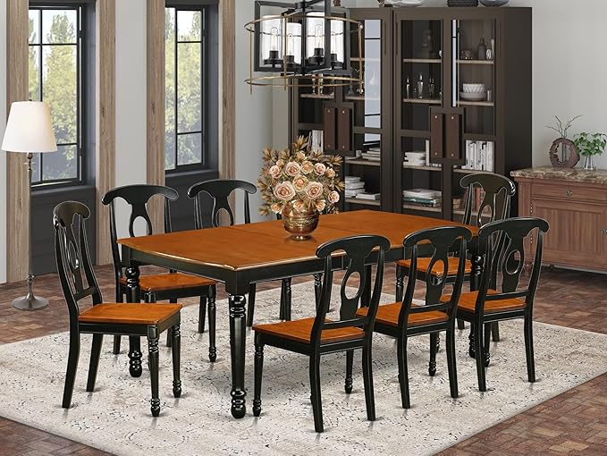 East West Furniture DOKE9-BCH-W 9 Piece Dining Room Table Set Includes a Rectangle Wooden Table with Butterfly Leaf and 8 Kitchen Dining Chairs, 42x78 Inch, Black & Cherry