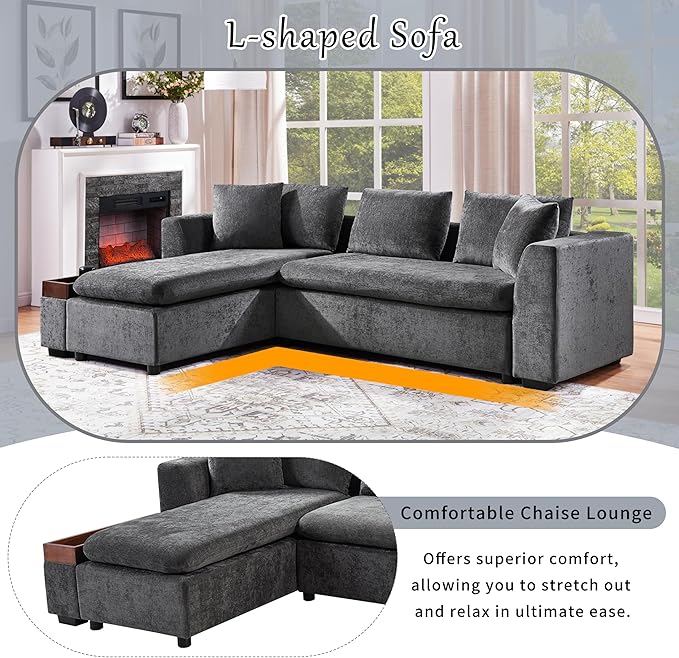 Ball & Cast Modular L-Shaped Sectional Sofa with Storage - 93.7" Chenille Fabric Couch, Deep Seating & Matching Pillows, Modern Living Room Furniture,Gray
