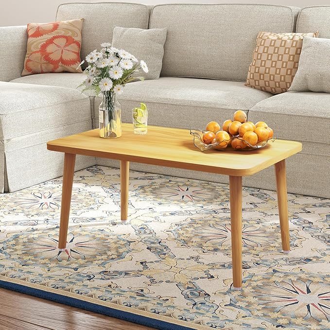 Square Coffee Table Low Table with 4 Solid Wood Sturdy Legs, Floor Table Desk for Sitting on The Floor, Storage and Living Room Furniture (Natural)