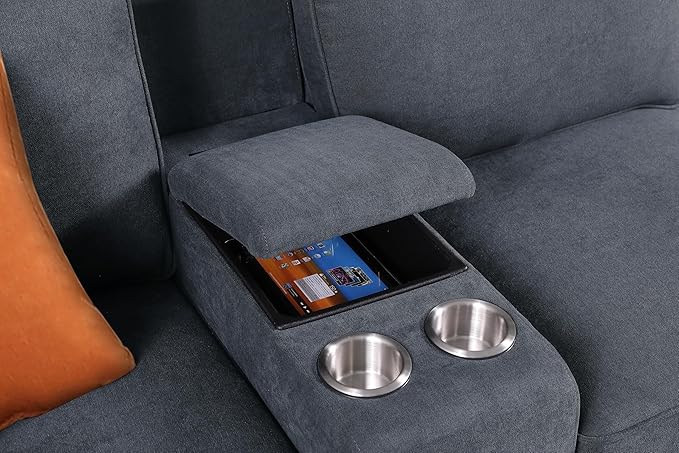L-Shape Modular Sectional Sofa for Living Room with Movable Ottoman & Nailhead Trim Armrest,7 Seat Convertible Sectional Couch W/Cup Holder,USB Port & Hidden Storage Box,6 Pillow,Gray,127"