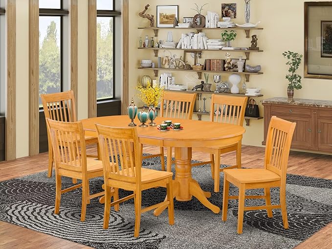 East West Furniture VANO7-OAK-W 7 Piece Dining Set Consist of an Oval Dining Room Table with Butterfly Leaf and 6 Wood Seat Chairs, 40x76 Inch, Oak