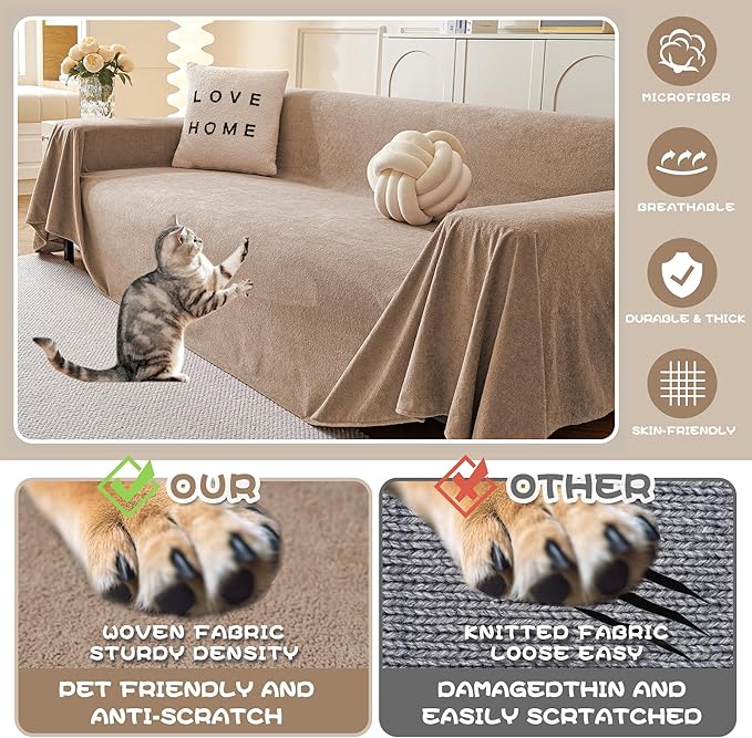 MYSKY HOME Couch Cover for Dogs Washable Pet Couch Cover Furniture Protector Cover Non Slip Soft Couch Sofa Cover, Love Seat Couch Covers, Sofa Covers Washable, 71" x 102", Khaki