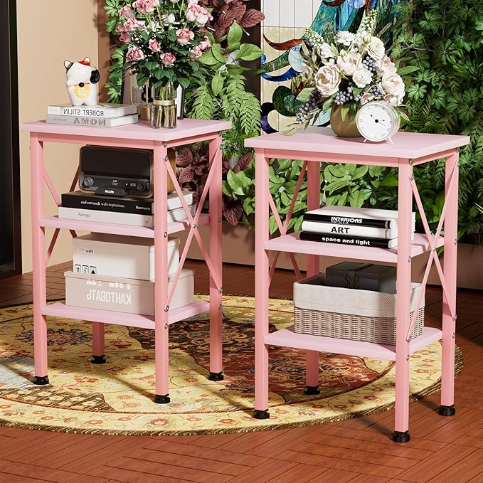 VECELO Modern Nightstands X-Design Side End Table Night Stand with Storage Shelf for Bedroom,Living Room