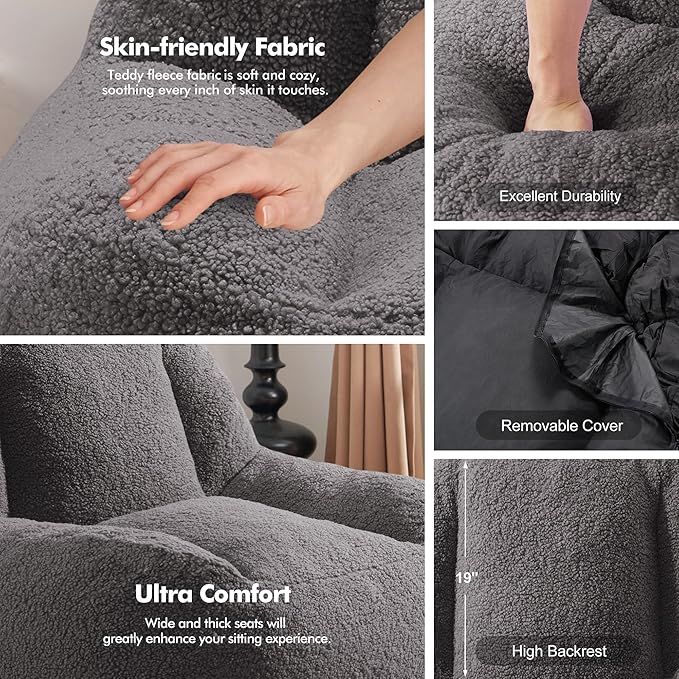Homguava Bean Bag Chairs for Adults,Giant Beanbag Couch Adult Bean Bag Chair with Filler Included,Modern Lazy Sofa Comfy Chair for Living Room(Dark Grey)