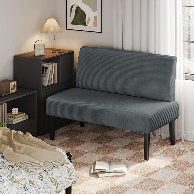 Yaheetech Small Comfy Sofa Mini Loveseat Couch 2-Seater Armless Sofa Chair, Corduroy Fabric & Easy Assembly, for Small Spaces Living Room,Bedroom,Dorm,Office, Dark Grey