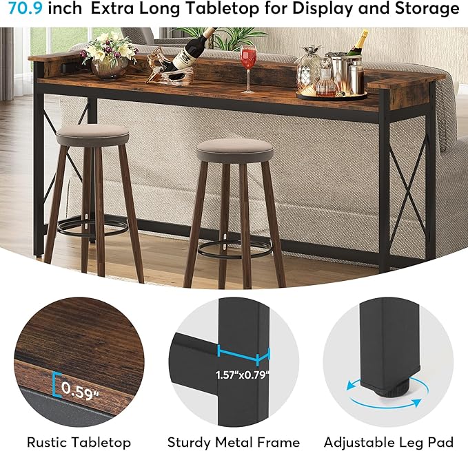 LITTLE TREE 70.9 inch Long Sofa Console Table with Outlets Charging Station Narrow Entryway Hallway Accent Furniture